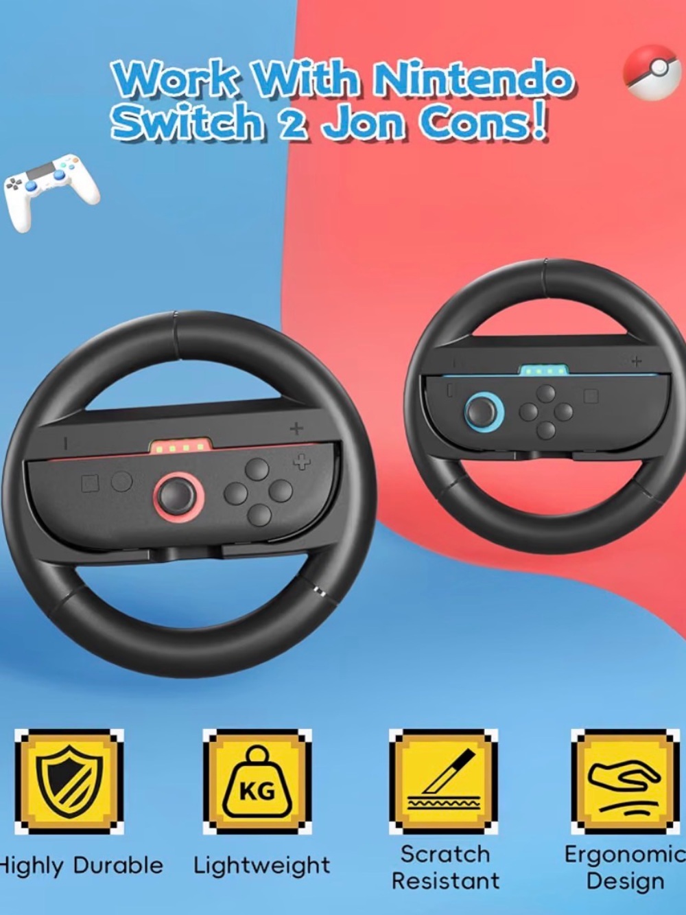 E2 Steering Wheels for Nintendo Switch 2 Console JoyCons, Racing Wheels for Mari - Picture 4 of 6
